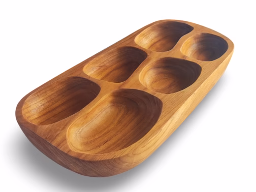 Harvest Board 6. Een Timber Delights Borrelplank met 6 uitsparingen voor snacks en borrelhapjes.